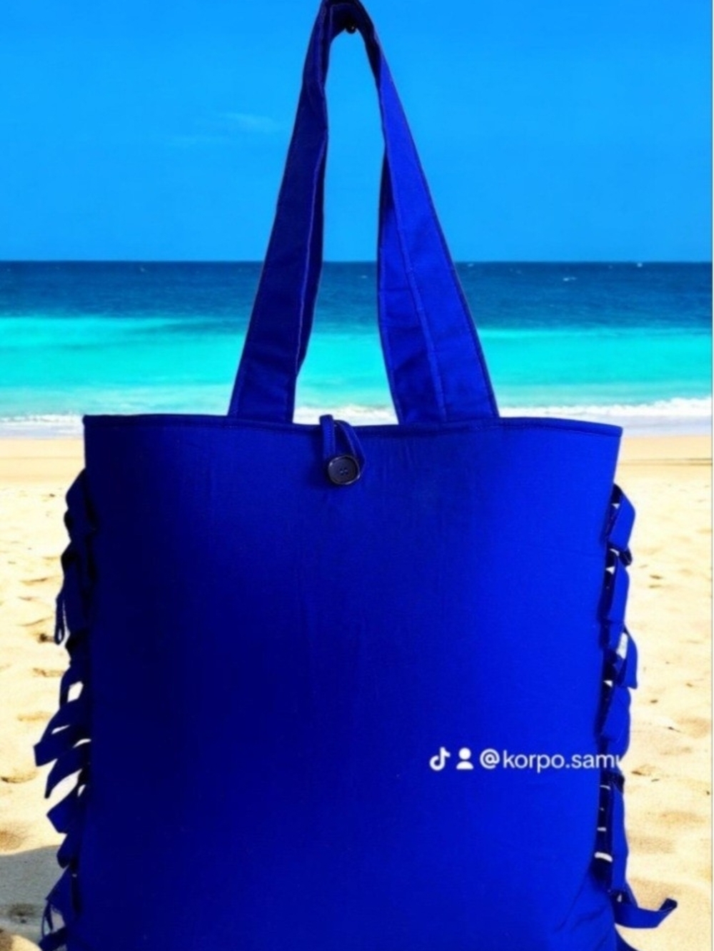 Bold Blue Women’s Tote Bag with Side Tie Details